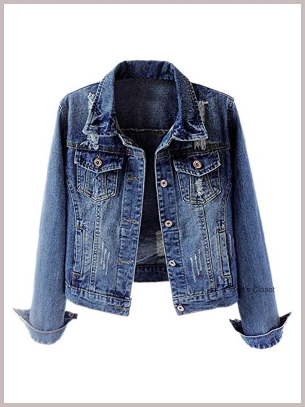 Women Distressed Ripped Denim Jacket Long Sleeve Button Down Trucker Jean Coat